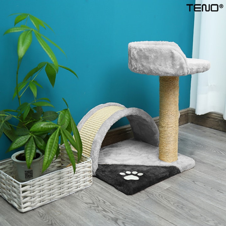 Ansamblu de Joaca Pisici Teno, 1 nivel, loc de relaxare, 42cm, gri deschis