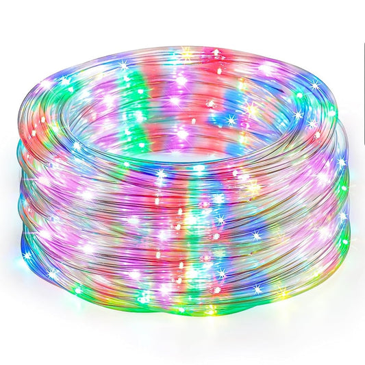 Instalatie de Craciun Tip Furtun Teno®, 20 m, 8 jocuri de lumini, alimentare la priza, transparenta, interior/exterior, rezistenta la apa, multicolor