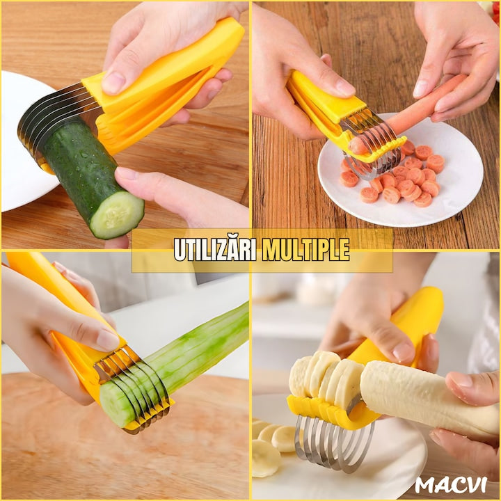 Feliator Manual pentru Banane Macvi®, Lame Inox, Design Ergonomic, Taiere Uniforma, Usor de Curatat, Galben