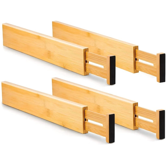 Set 4 organizatoare sertar reglabile Macvi® bambus premium, capete antiderapante, multifunctionale 35.2-44 cm