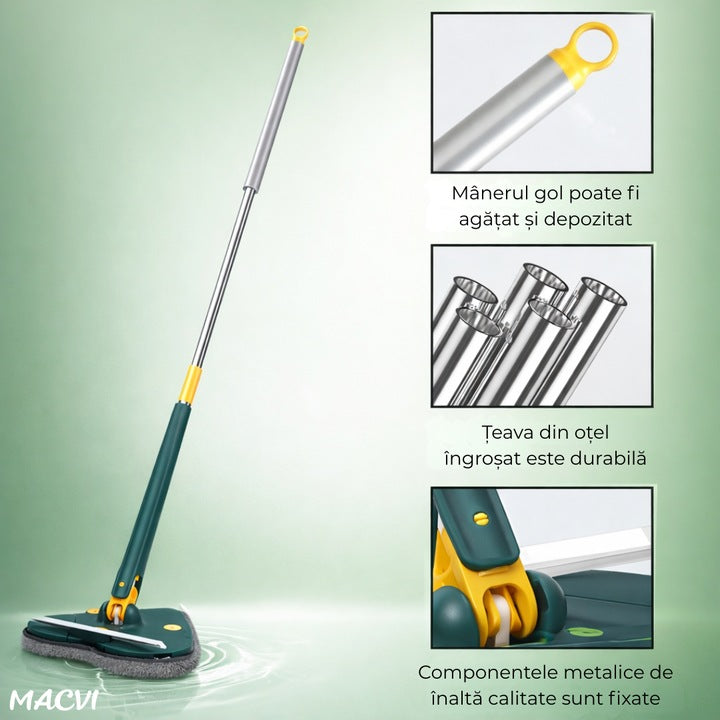 Mop cu Cap Inima Macvi® 360° Telescopic Curatare Usoara, 127 cm, Verde, Cap Rotativ si Lavete Microfibra