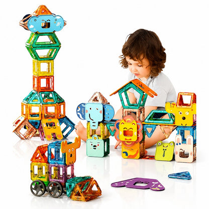 Set 36 piese magnetice constructie Macvi®, joc educativ copii 3 ani+, dezvolta creativitatea, gandirea logica, abilitati matematice, multicolor