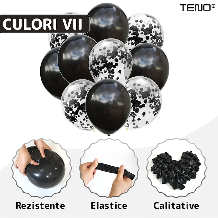 Set 10 Baloane Teno®, Confeti, pentru Petreceri/Aniversari/Evenimente, o singura dimensiune, 2 culori, latex, negru