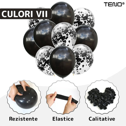 Set 10 Baloane Teno®, Confeti, pentru Petreceri/Aniversari/Evenimente, o singura dimensiune, 2 culori, latex, negru