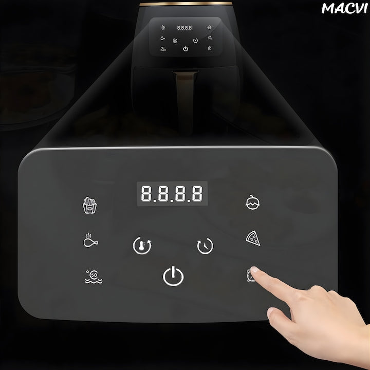 Friteuza cu Aer Cald Macvi®, Air Fryer, Filtru de Aer Integrat, 6 Programe, Putere 2400W, Control Temperatura, Cronometru Reglabil, Capacitate 6L