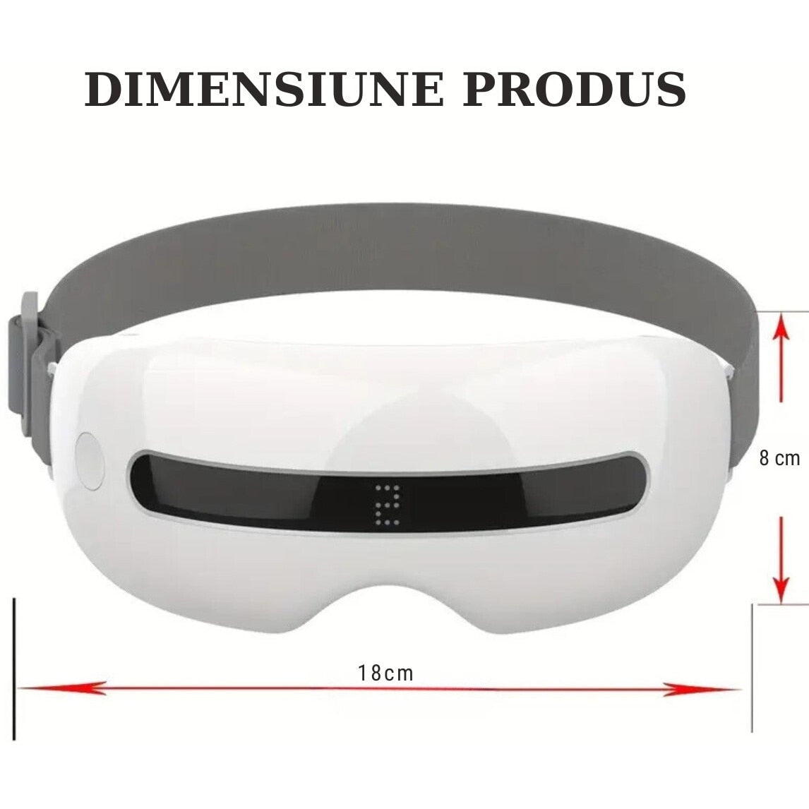 Aparat de masaj pentru ochi Macvi® cu 4 moduri de relaxare 16 puncte de masaj Bluetooth compresie termica presopunctura perne de aer vibratii alb