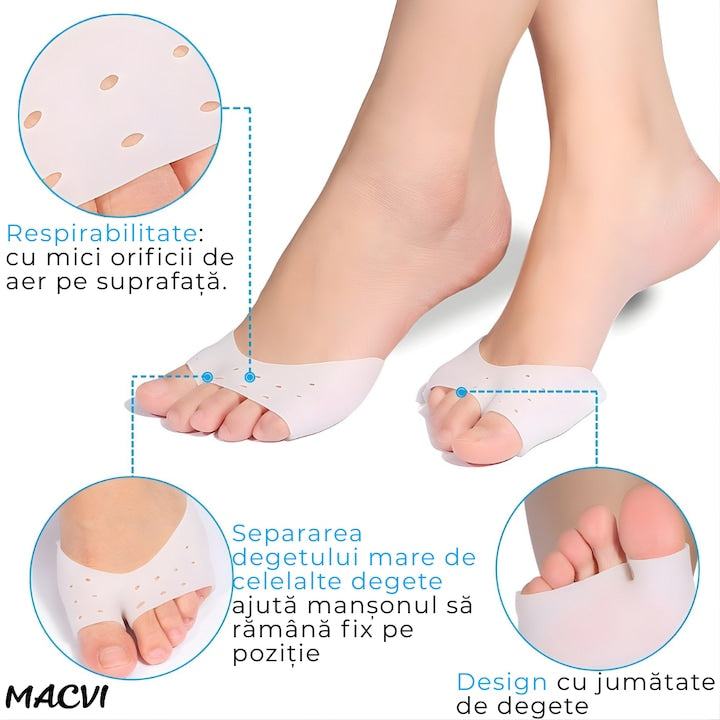 Protectii Gel pentru Degete si Antepicior, MACVI, Set 1 Pereche, Silicon, Ameliorare Dureri Monturi si Fasciita Plantara