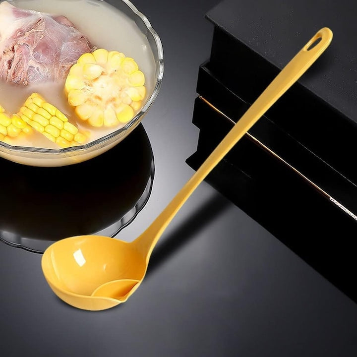 Polonic separator de grasime Macvi®, silicon alimentar, rezistent la caldura, galben