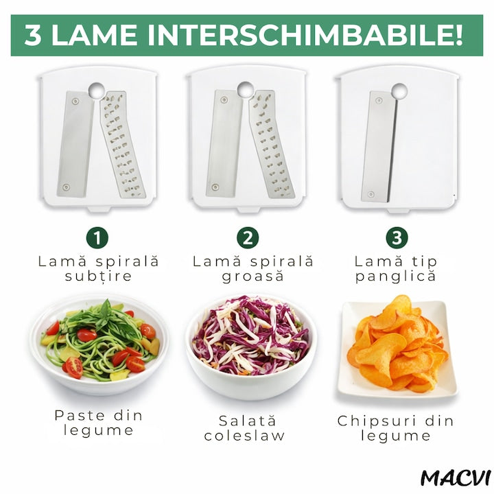 Razatoare Multifunctionala Macvi® din Plastic si Metal cu Lame din Otel Inoxidabil, Pentru Legume, Fructe si Branza