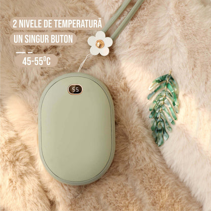 Incalzitor de maini Macvi® 2 in 1, Powerbank 10000mAh, USB, 2 trepte incalzire 45°/55°, compact si portabil, verde