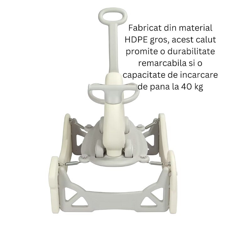Jucarie multifunctionala Macvi® pentru copii 1-5 ani, balansoar, carucior, placa de echilibru si scuter, rezistent, bej