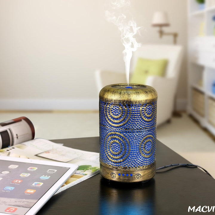 Difuzor Aromaterapie Macvi® din Metal, Design Vintage, 100 ml, Bronz deschis