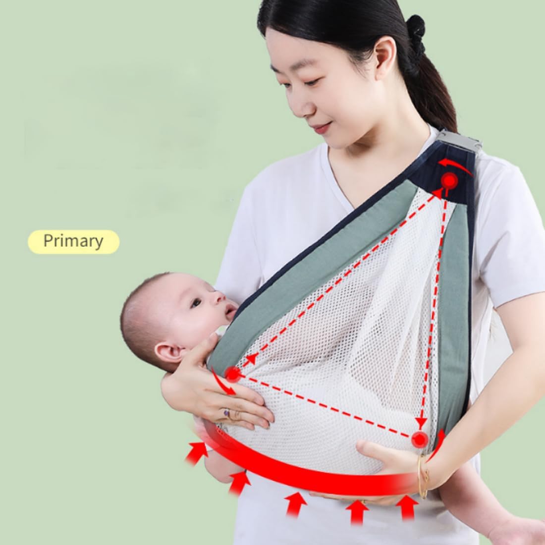 Marsupiu pentru bebelusi MACVI, ergonomic, bumbac si plasa respirabila, culoare verde, greutate max. 15 kg, dimensiune universala