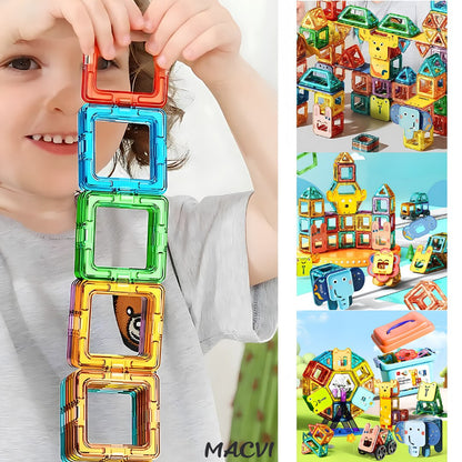 Set 36 piese magnetice constructie Macvi®, joc educativ copii 3 ani+, dezvolta creativitatea, gandirea logica, abilitati matematice, multicolor
