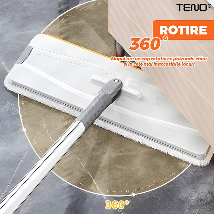 Set Mop si Galeata Teno, galeata dubla, mop plat din inox, alb