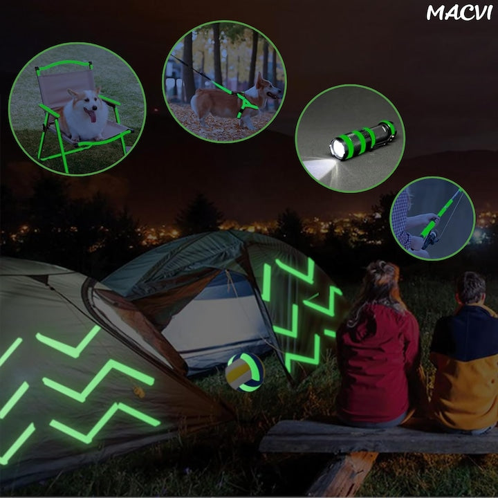 Banda Fosforescenta Autoadeziva Macvi® 2cm x 5m, Fotoluminiscenta, Incarcare cu Lumina, Vizibila pana la 8 Ore, Banda Siguranta Marcaj, Decor Interior/ Exterior