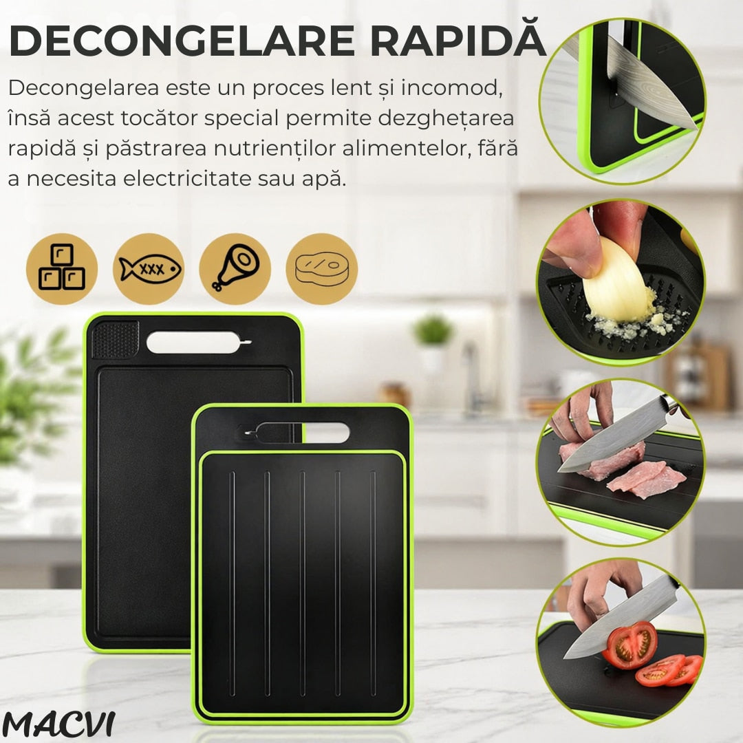 Tocator de Bucatarie 4 in 1 Macvi® pentru Dezghetare Rapida si Taiere, 31 x 21 x 1 cm