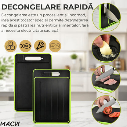 Tocator de Bucatarie 4 in 1 Macvi® pentru Dezghetare Rapida si Taiere, 31 x 21 x 1 cm