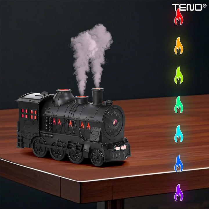 Difuzor Aromaterapie Teno®, forma de locomotiva, culori LED, lumini dinamice, control cu butoane, 2 moduri, capacitate 300ml, silentios, umidifica aerul, negru