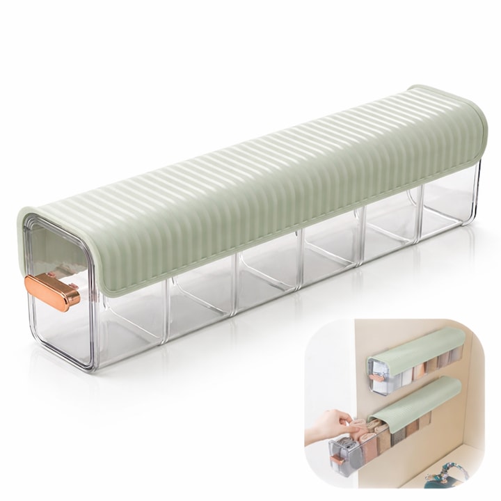Cutie de Depozitare Macvi® Montata pe Perete cu 6 separatoare, organizator Spatios si Stilat pentru lenejerie, Accesorii si produse de bucatarie