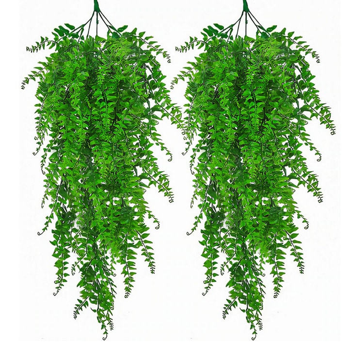 Set 2 Plante Artificiale Tip Iedera Teno®, ramuri agatatoare, aspect natural, rezistente la conditii meteo, frunze detasabile, interior/exterior, 85 cm, verde