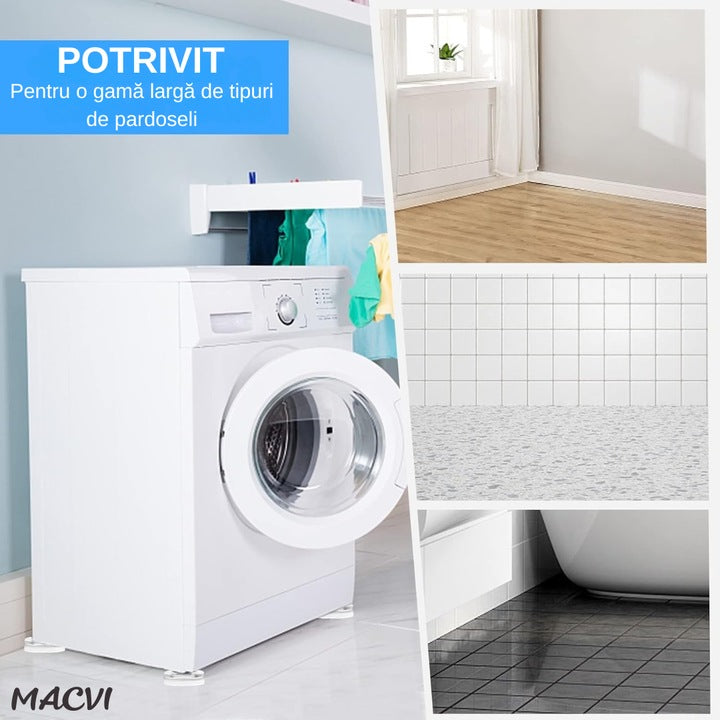 Suporturi Antisoc si Antiderapante Macvi® pentru Picioarele Masinii de Spalat , Stabilitate si Protectie