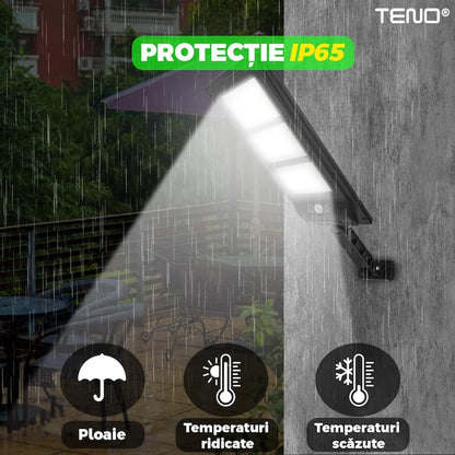 Lampa Solara Stradala 3 LED-uri Teno®, control prin telecomanda, senzor de miscare, 3 moduri de iluminare, protectie IP65, Waterproof, exterior, negru