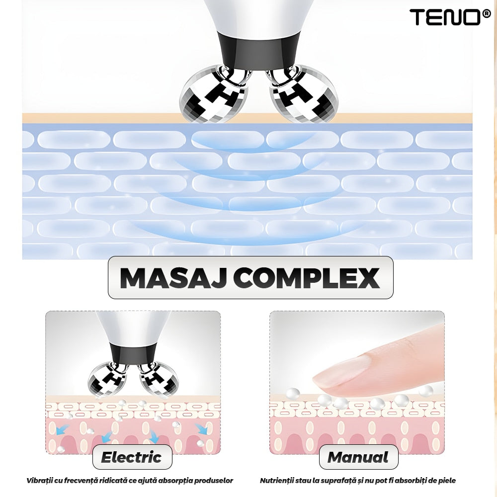 Aparat pentru Tratament Facial cu Microcurenti Teno®, lifting facial 3D, microcurenti EMS, antirid, remodelare, fermizare, suport inclus, cablu de alimentare, alb