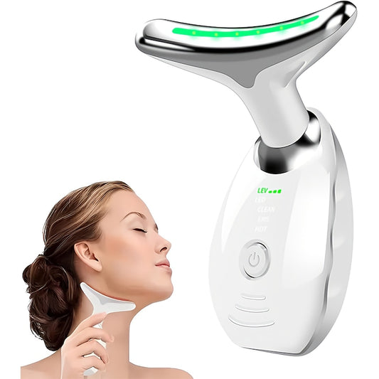 Dispozitiv Facial pentru Elinimarea Ridurilor Teno®, ingrijirea gatului, lifting, stimulare EMS, antirid, tratament LED,3 moduri de culoare, functie de incalzire, masaj, alb