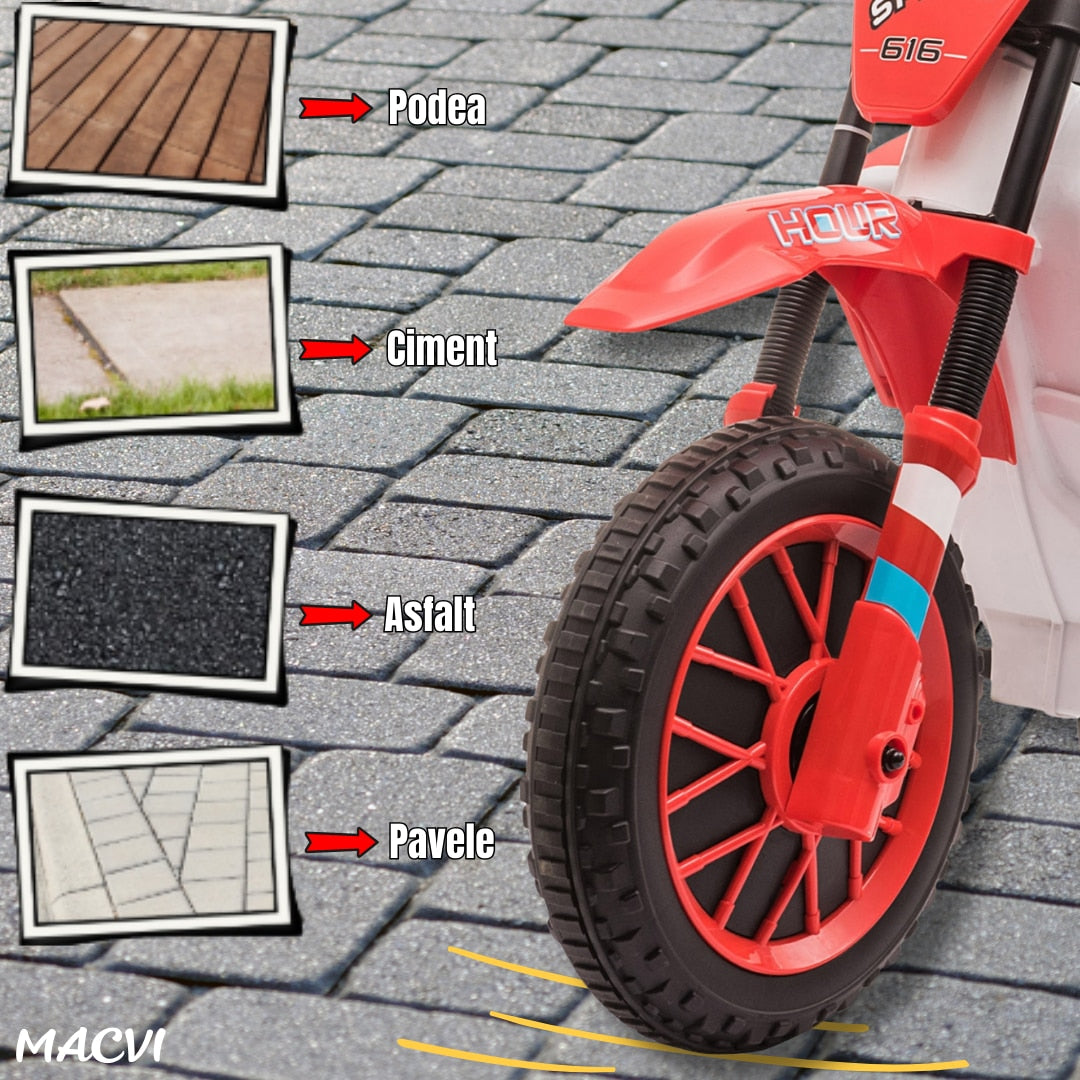 MOTOCICLETA CU ROTI AJUTATOARE ROSIE