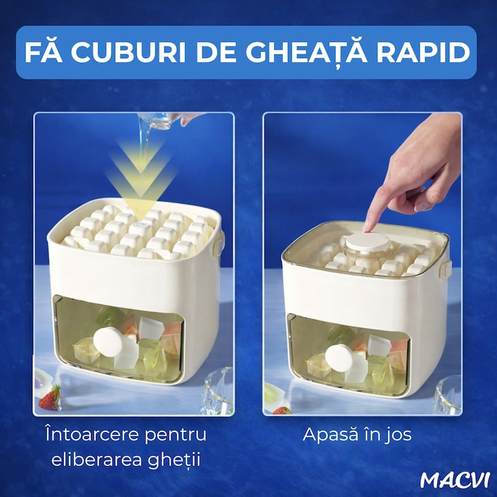 Cutie gheata Macvi® cu sertar detasabil si cleste pentru servire igienica capacitate 1.5L design compact alb mat