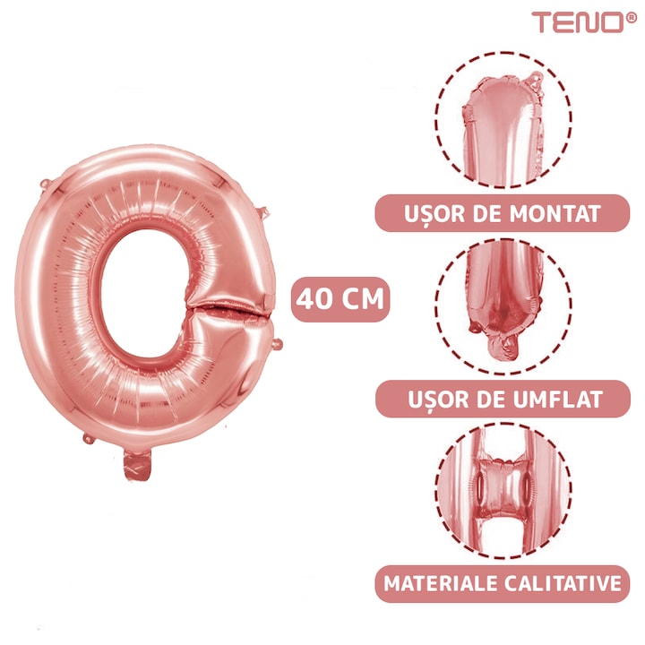 Balon in Forma de Litera O Teno®, metalizat, pentru Petreceri/Aniversari/Evenimente, rezistent, folie, rose gold, 40 cm