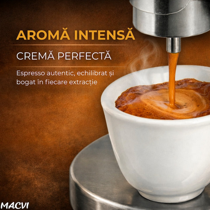 Espressor manual Kamira MACVI®, din inox 100%, presiune 4-5 bari, portabil, fara curent, filtru de inox pentru 1 ceasca cafea, compatibil aragaz si resou