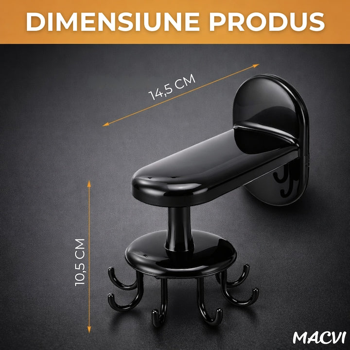 Suport Rotativ Macvi® pentru Ustensile de Bucatarie, 360° Reglabil, Negru, 14.5 cm x 6.5 cm x 10.5 cm, Rezistent
