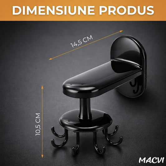 Suport Rotativ Macvi® pentru Ustensile de Bucatarie, 360° Reglabil, Negru, 14.5 cm x 6.5 cm x 10.5 cm, Rezistent