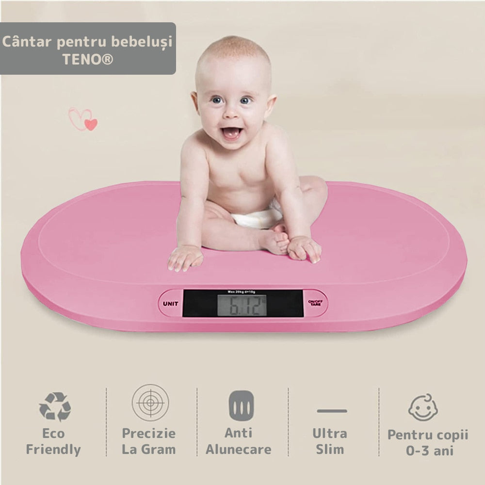 Cantar Electronic cu Display LCD Teno®, precizie la nivel de gram, greutate max 20KG, design ergonomic, ultra slim, roz