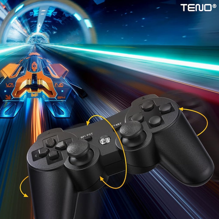 Controller Wireless DoubleShock Teno®, compatibil cu PS3, joystick-uri analog, vibratie dubla, baterie performanta, negru