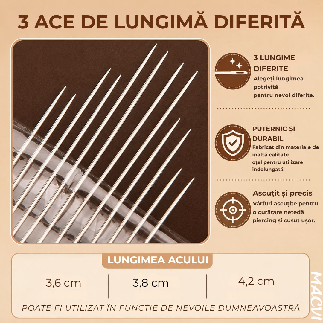 Set Ace de Cusut Macvi® cu Autofiletare 12 Piese Inox Dimensiuni Diferite pentru Cusut Manual Reparatii Textile