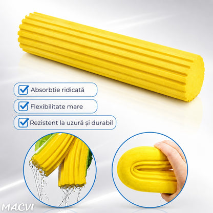 Mop Macvi® cu Storcator si Coada Metalica Telescopica 88-105 cm, PVA, 37 x 5 x 5 cm, Albastru
