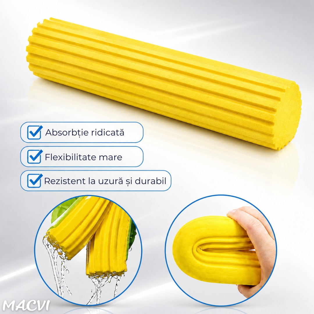Mop Macvi® cu Storcator si Coada Metalica Telescopica 88-105 cm, PVA, 37 x 5 x 5 cm, Albastru
