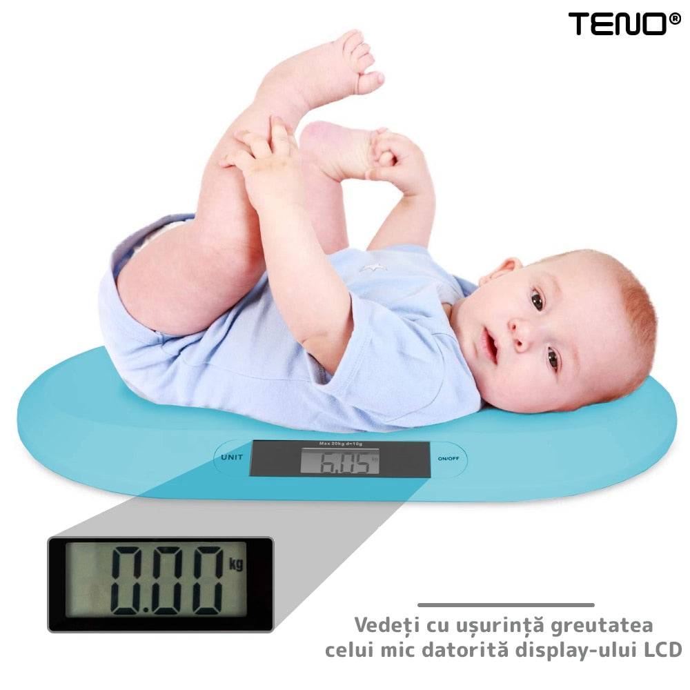Cantar Electronic cu Display LCD Teno®, precizie la nivel de gram, greutate max 20KG, design ergonomic, ultra slim, albastru