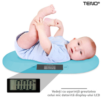 Cantar Electronic cu Display LCD Teno®, precizie la nivel de gram, greutate max 20KG, design ergonomic, ultra slim, albastru