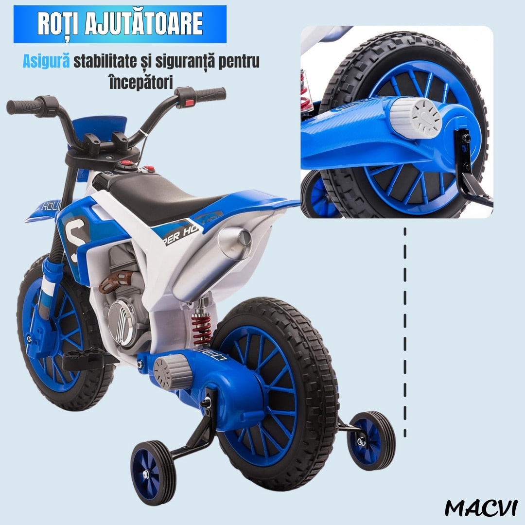 MOTOCICLETA CU ROTI AJUTATOARE ALBASTRU