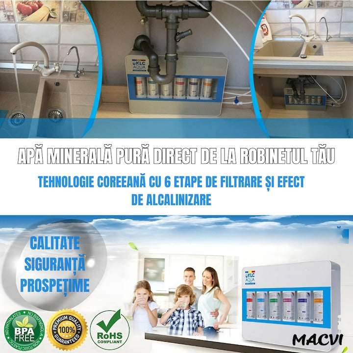 Filtru de apa No.1 Macvi®, statie de ultrafiltrare cu 6 trepte, alcalinizare 0.01 microni, capacitate 8000L, debit 2.5 l/min, montaj chiuveta