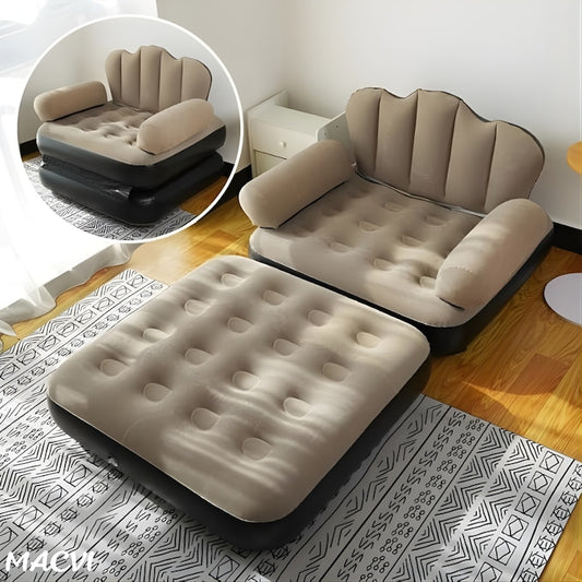 Fotoliu Gonflabil Macvi® XL 2 in 1 Portabil Pentru Interior, Exterior, Camping sau Plaja, Design Ergonomic, 100x88x90 cm, Maro