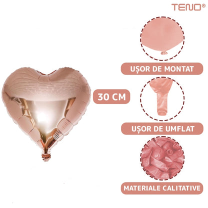 Set 48 Baloane Teno®, Confeti, Inimioara, pentru Petreceri/Aniversari/Evenimente, o singura dimensiune, 2 culori, latex, rose gold