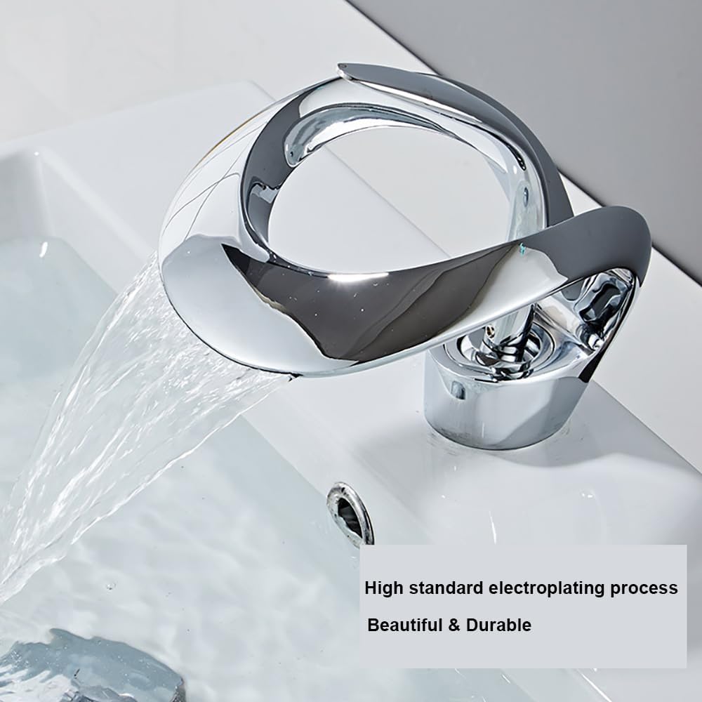Baterie chiuveta baie Macvi® tip cascada cromata 15 cm montaj pe chiuveta design nordic modern debit redus, argintiu