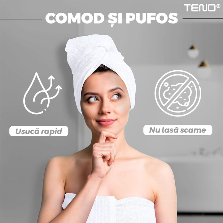 Prosop de baie si de fata Teno®, pentru uz rezidential/hotel/calatorii, densitate 420g/m², model egiptean, bumbac 100%, dimensiuni 30x50 cm, alb