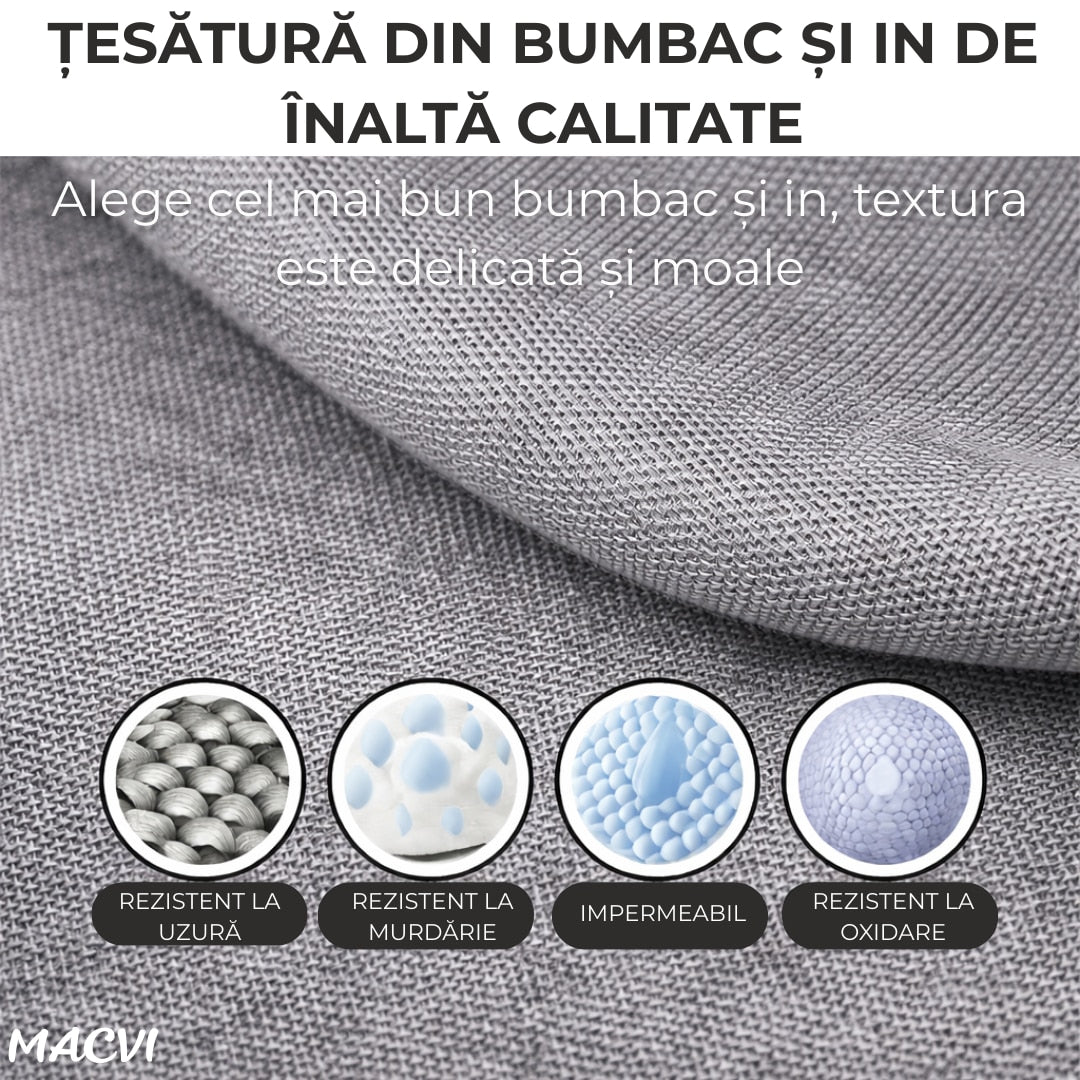 Organizator depozitare Macvi® 100 litri, cutie textila pliabila cu capac si fermoar, panou transparent pentru vizualizare si cadru metalic robust, ideala pentru haine voluminoase si depozitare