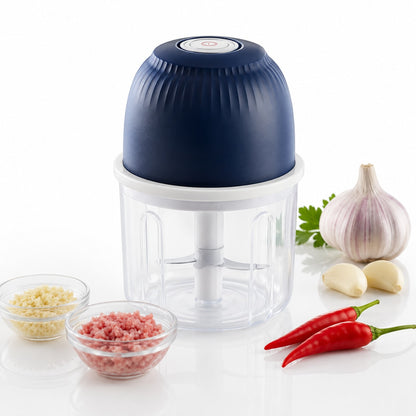 Mini Tocator Electric Macvi® 300 ml Multifunctional Reincarcabil USB pentru Carne Legume Usturoi Ceapa Albastru